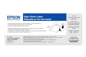 High Gloss Label, 4" X 2" DIE CUT, roll